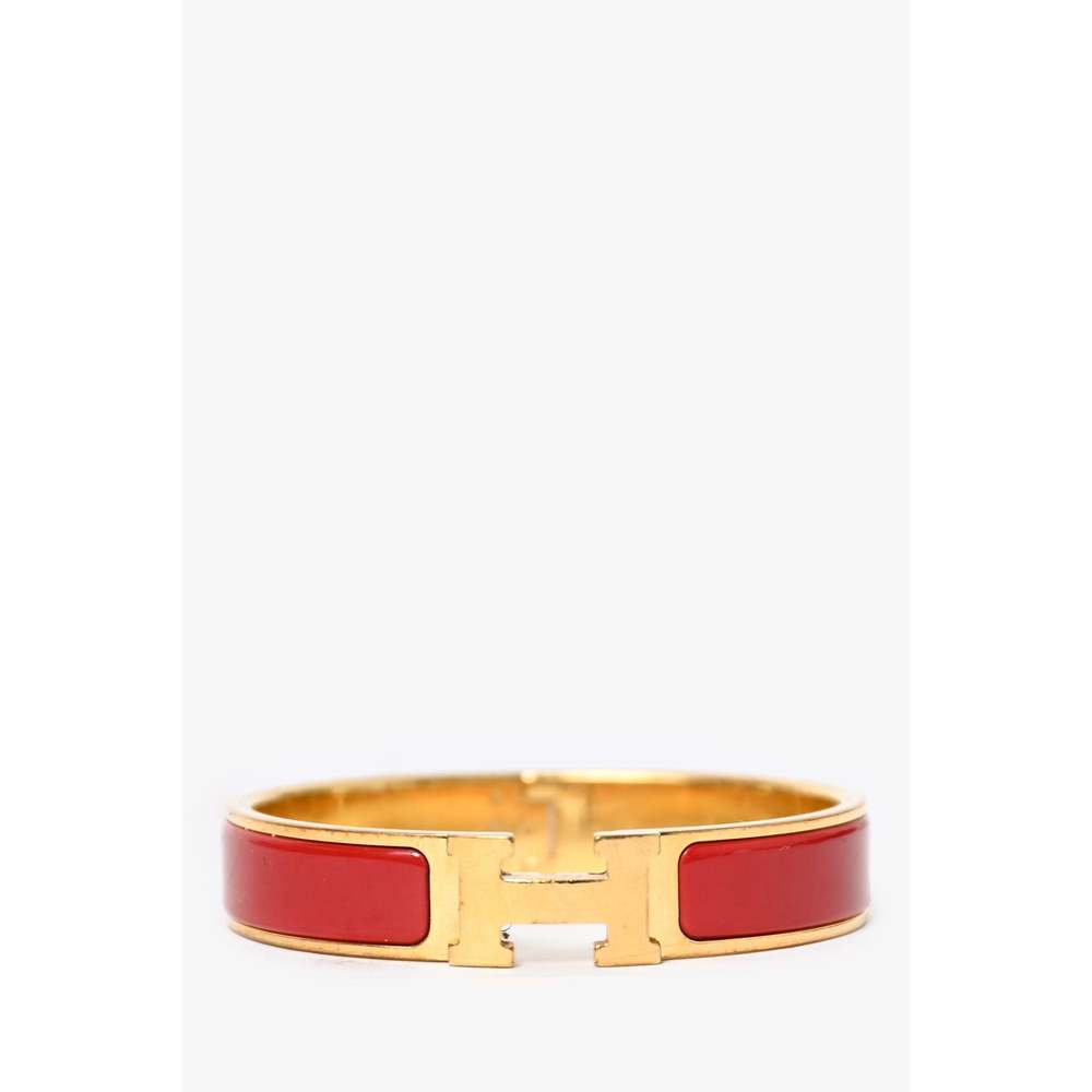 Hermès Red Enamel/Gold Clic Bracelet